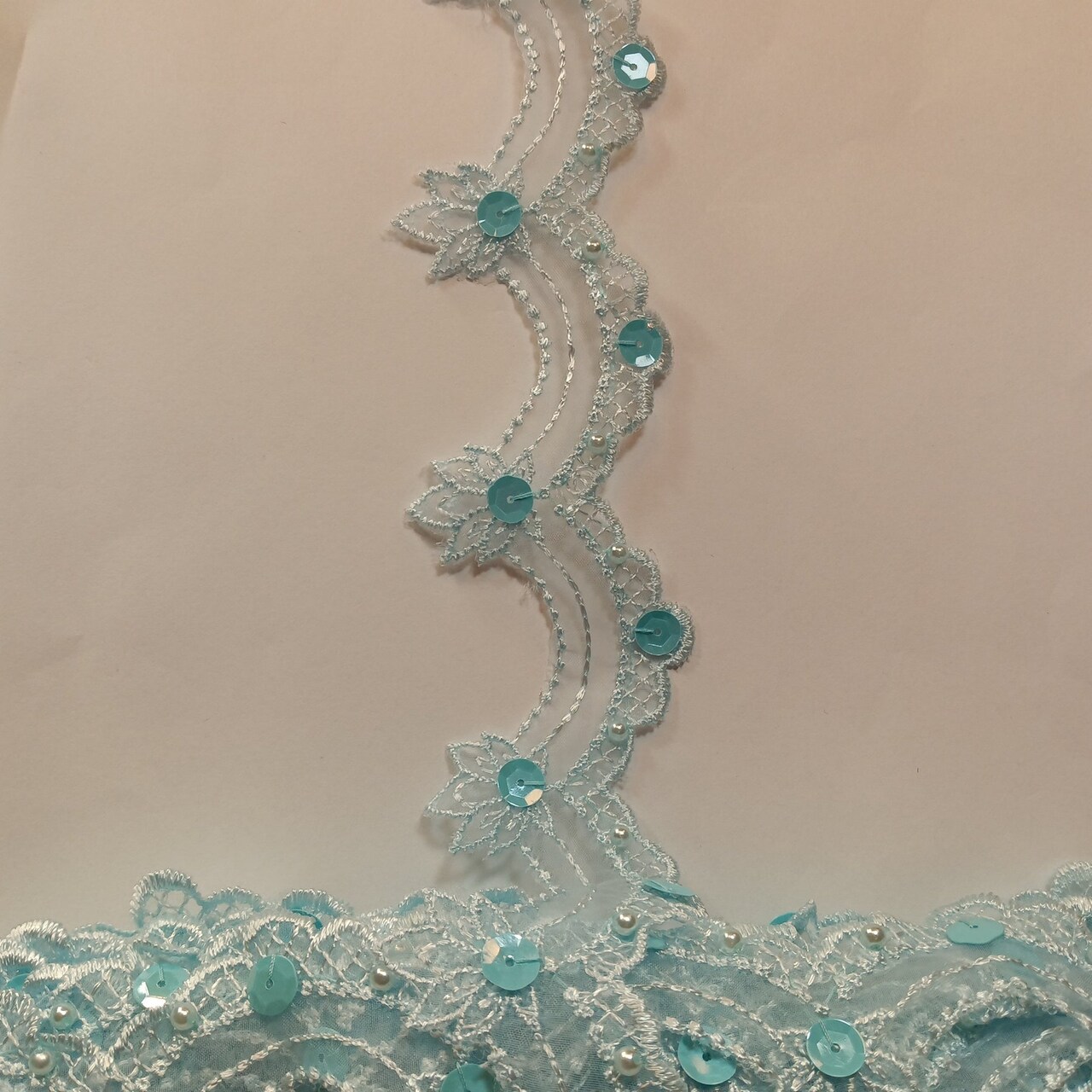 1 Yard Beaded Lace Trimming on Organza | 2.5" Wide | Elegant Embroidered Trim for Bridal, Evening & Dancewear